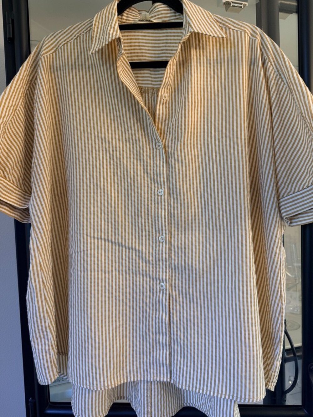 Max Studio Striped Short Sleeve Button Down Shirt Size S (oversized)